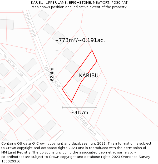 KARIBU, UPPER LANE, BRIGHSTONE, NEWPORT, PO30 4AT: Plot and title map