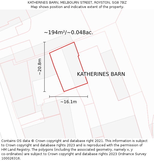 KATHERINES BARN, MELBOURN STREET, ROYSTON, SG8 7BZ: Plot and title map