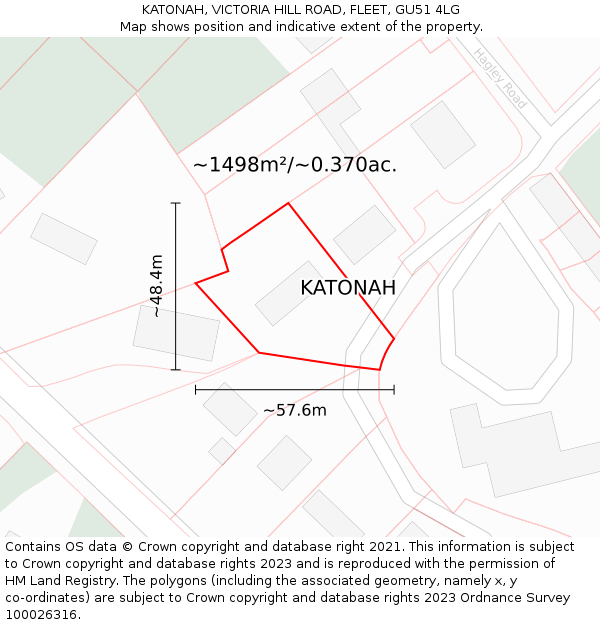 KATONAH, VICTORIA HILL ROAD, FLEET, GU51 4LG: Plot and title map