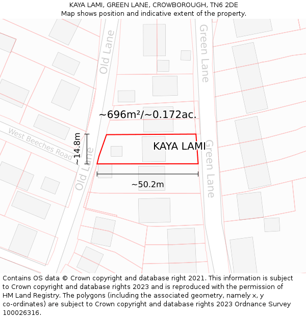 KAYA LAMI, GREEN LANE, CROWBOROUGH, TN6 2DE: Plot and title map