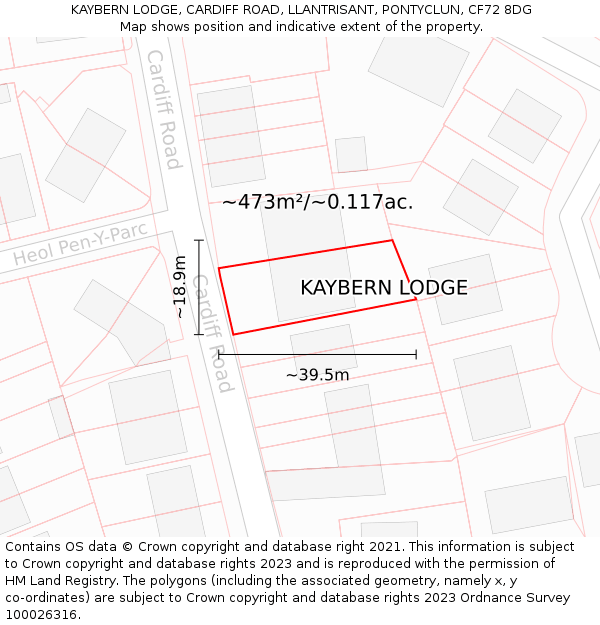 KAYBERN LODGE, CARDIFF ROAD, LLANTRISANT, PONTYCLUN, CF72 8DG: Plot and title map