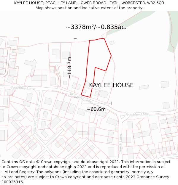 KAYLEE HOUSE, PEACHLEY LANE, LOWER BROADHEATH, WORCESTER, WR2 6QR: Plot and title map