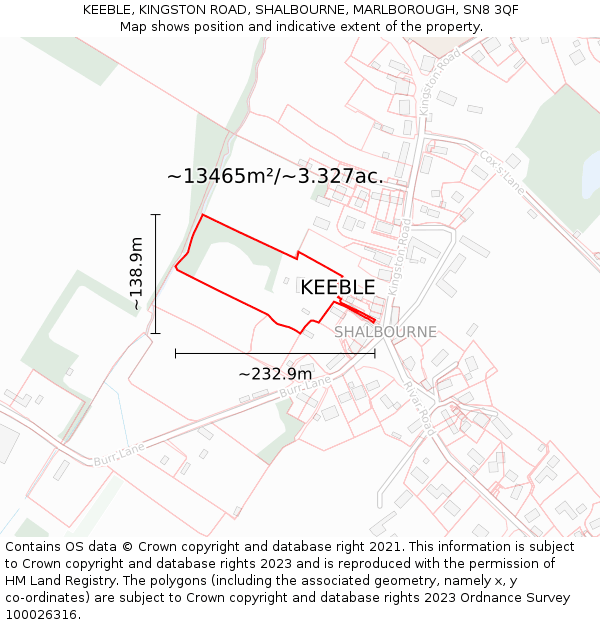 KEEBLE, KINGSTON ROAD, SHALBOURNE, MARLBOROUGH, SN8 3QF: Plot and title map