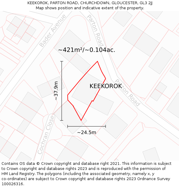 KEEKOROK, PARTON ROAD, CHURCHDOWN, GLOUCESTER, GL3 2JJ: Plot and title map