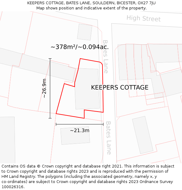 KEEPERS COTTAGE, BATES LANE, SOULDERN, BICESTER, OX27 7JU: Plot and title map