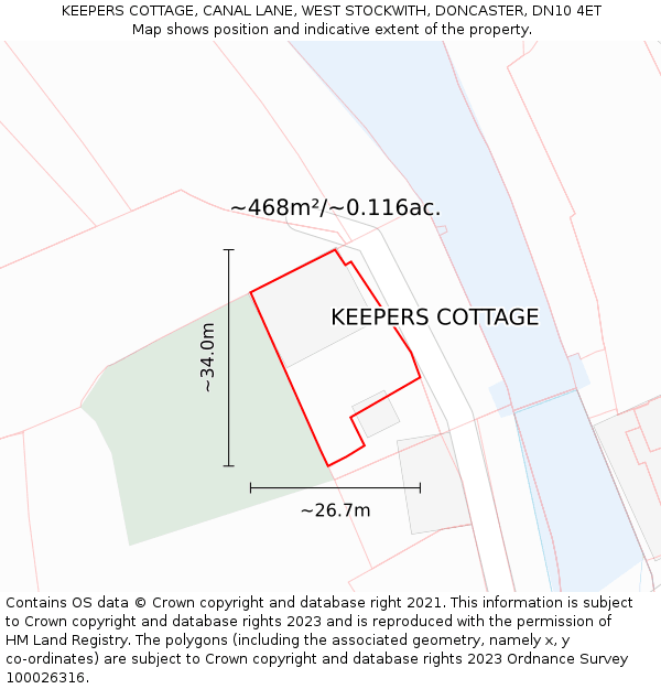 KEEPERS COTTAGE, CANAL LANE, WEST STOCKWITH, DONCASTER, DN10 4ET: Plot and title map