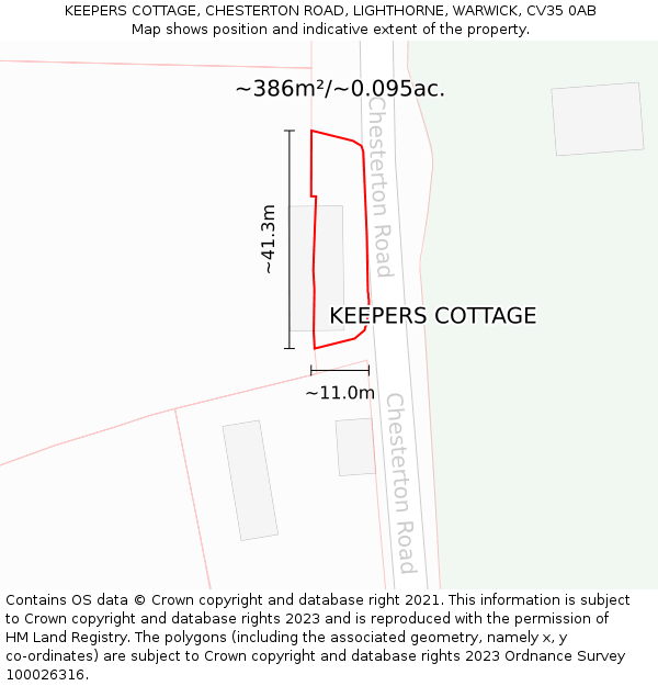 KEEPERS COTTAGE, CHESTERTON ROAD, LIGHTHORNE, WARWICK, CV35 0AB: Plot and title map