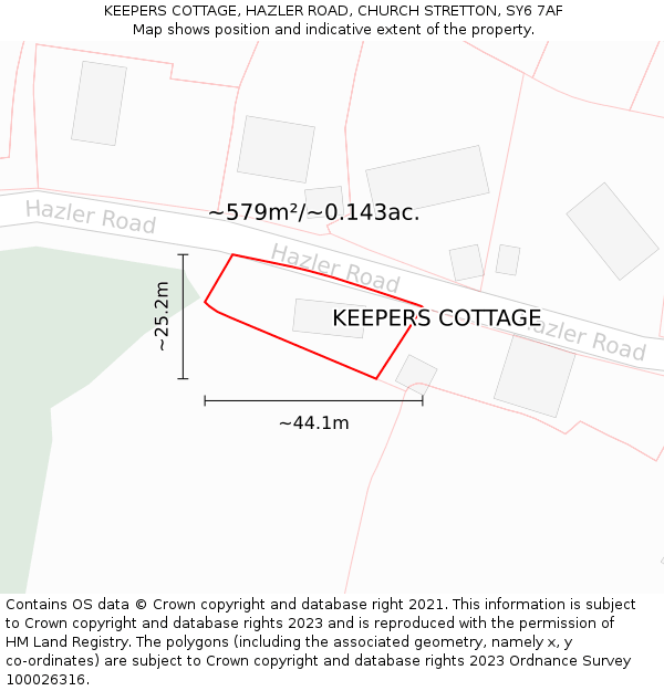 KEEPERS COTTAGE, HAZLER ROAD, CHURCH STRETTON, SY6 7AF: Plot and title map