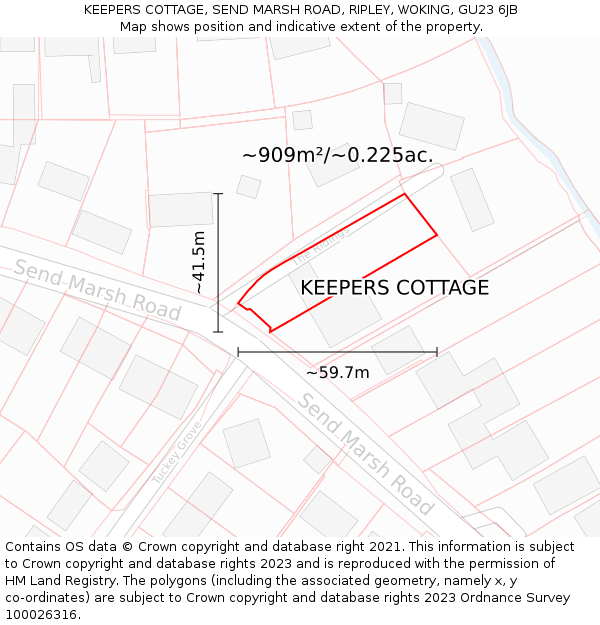 KEEPERS COTTAGE, SEND MARSH ROAD, RIPLEY, WOKING, GU23 6JB: Plot and title map