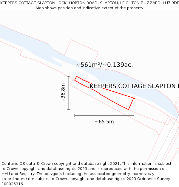 KEEPERS COTTAGE SLAPTON LOCK, HORTON ROAD, SLAPTON, LEIGHTON BUZZARD, LU7 9DB: Plot and title map