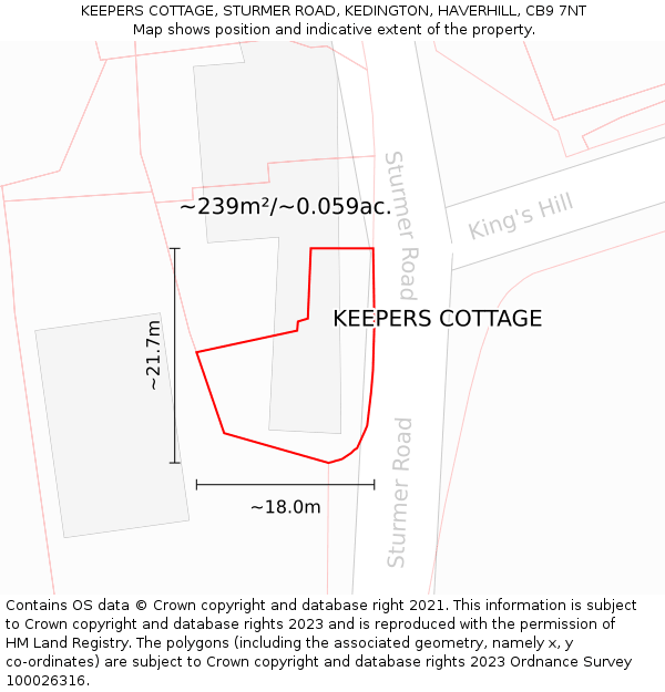 KEEPERS COTTAGE, STURMER ROAD, KEDINGTON, HAVERHILL, CB9 7NT: Plot and title map