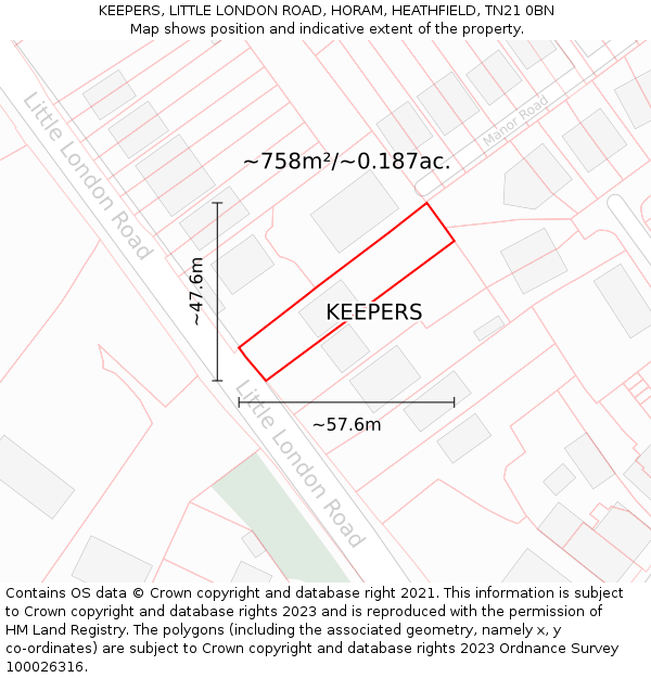 KEEPERS, LITTLE LONDON ROAD, HORAM, HEATHFIELD, TN21 0BN: Plot and title map