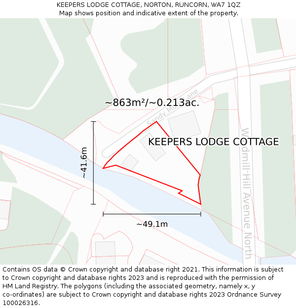 KEEPERS LODGE COTTAGE, NORTON, RUNCORN, WA7 1QZ: Plot and title map