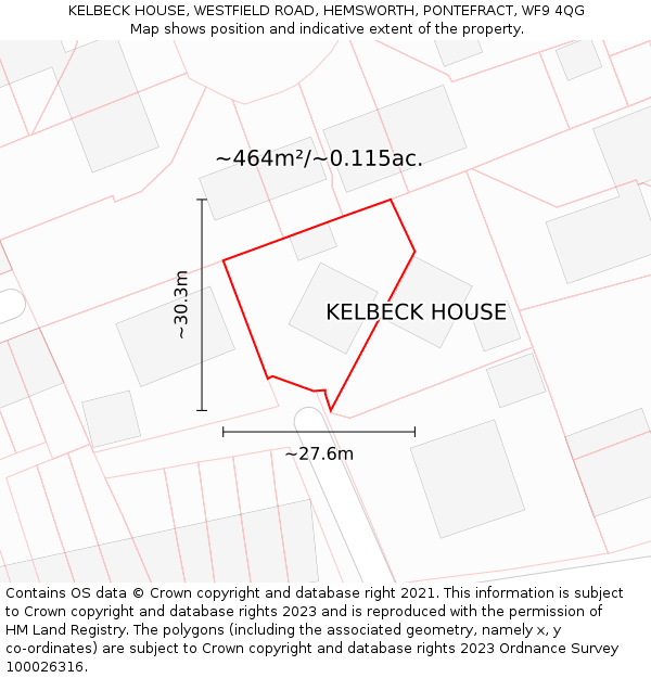 KELBECK HOUSE, WESTFIELD ROAD, HEMSWORTH, PONTEFRACT, WF9 4QG: Plot and title map