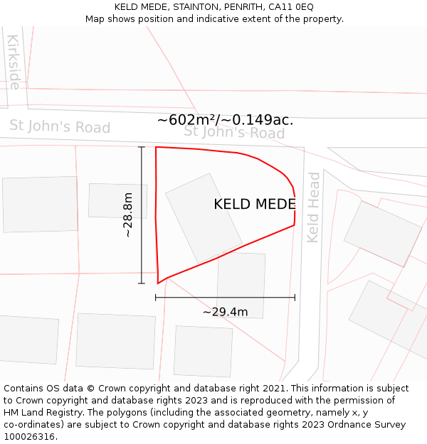 KELD MEDE, STAINTON, PENRITH, CA11 0EQ: Plot and title map