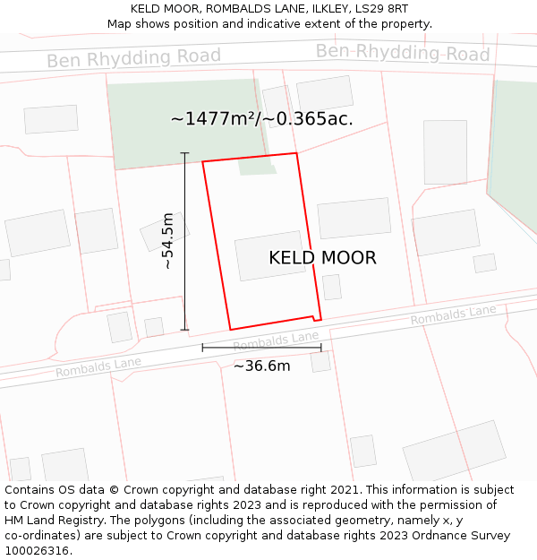 KELD MOOR, ROMBALDS LANE, ILKLEY, LS29 8RT: Plot and title map