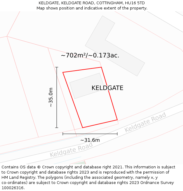 KELDGATE, KELDGATE ROAD, COTTINGHAM, HU16 5TD: Plot and title map