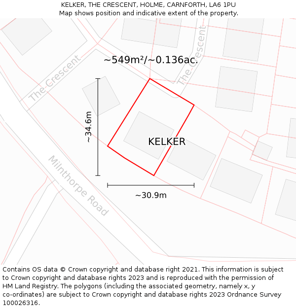 KELKER, THE CRESCENT, HOLME, CARNFORTH, LA6 1PU: Plot and title map