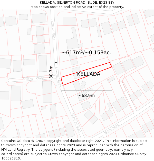 KELLADA, SILVERTON ROAD, BUDE, EX23 8EY: Plot and title map