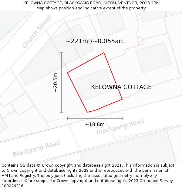 KELOWNA COTTAGE, BLACKGANG ROAD, NITON, VENTNOR, PO38 2BN: Plot and title map