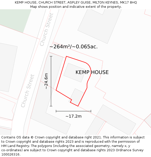 KEMP HOUSE, CHURCH STREET, ASPLEY GUISE, MILTON KEYNES, MK17 8HQ: Plot and title map