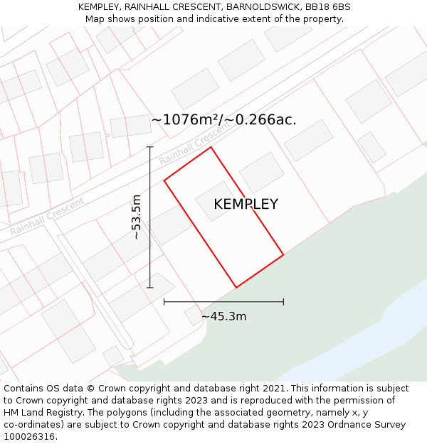 KEMPLEY, RAINHALL CRESCENT, BARNOLDSWICK, BB18 6BS: Plot and title map