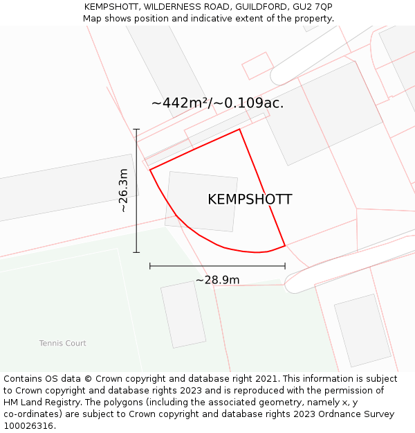 KEMPSHOTT, WILDERNESS ROAD, GUILDFORD, GU2 7QP: Plot and title map