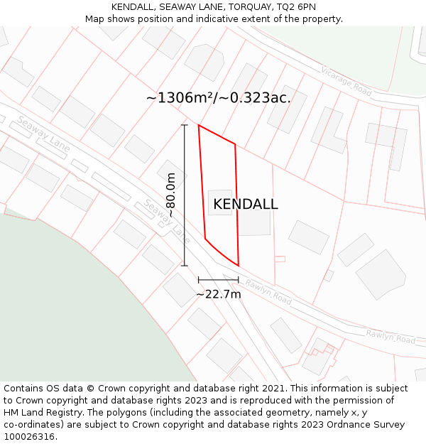 KENDALL, SEAWAY LANE, TORQUAY, TQ2 6PN: Plot and title map