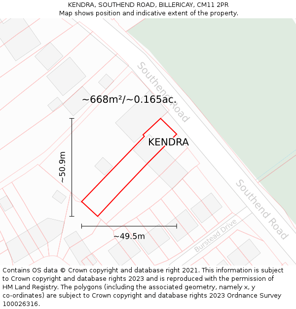 KENDRA, SOUTHEND ROAD, BILLERICAY, CM11 2PR: Plot and title map