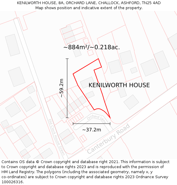 KENILWORTH HOUSE, 8A, ORCHARD LANE, CHALLOCK, ASHFORD, TN25 4AD: Plot and title map