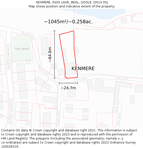 KENMERE, INGS LANE, BEAL, GOOLE, DN14 0SJ: Plot and title map