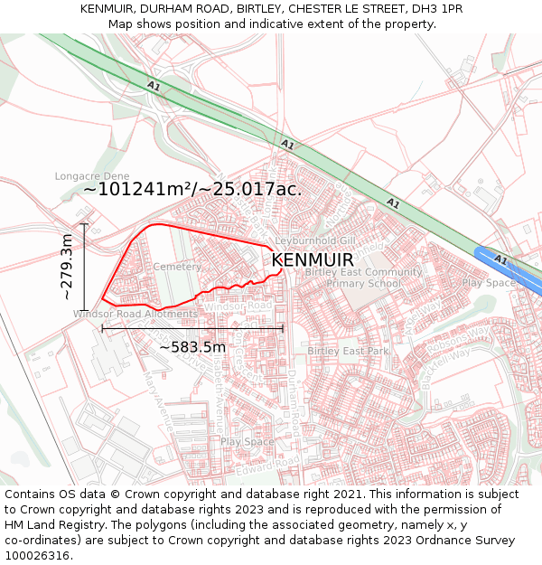 KENMUIR, DURHAM ROAD, BIRTLEY, CHESTER LE STREET, DH3 1PR: Plot and title map