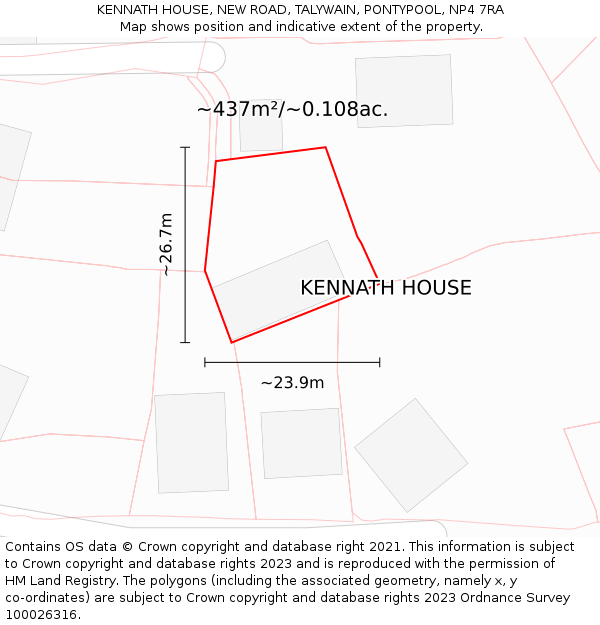 KENNATH HOUSE, NEW ROAD, TALYWAIN, PONTYPOOL, NP4 7RA: Plot and title map