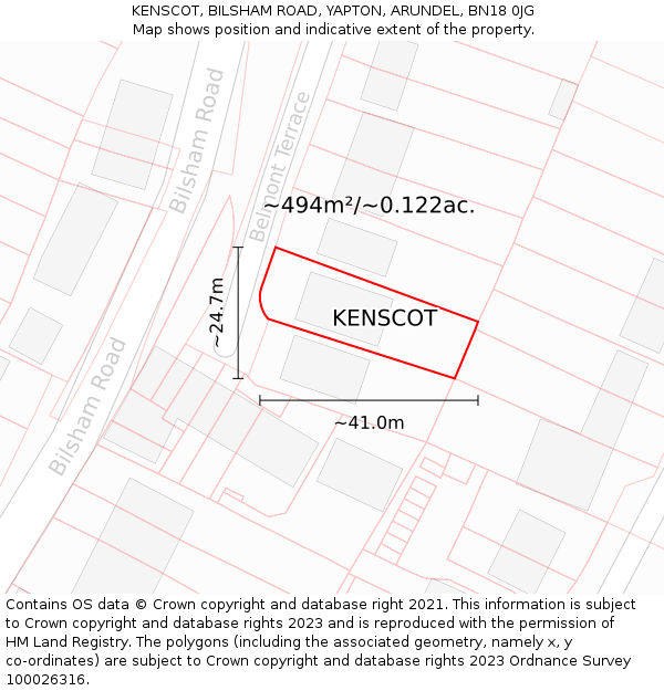 KENSCOT, BILSHAM ROAD, YAPTON, ARUNDEL, BN18 0JG: Plot and title map