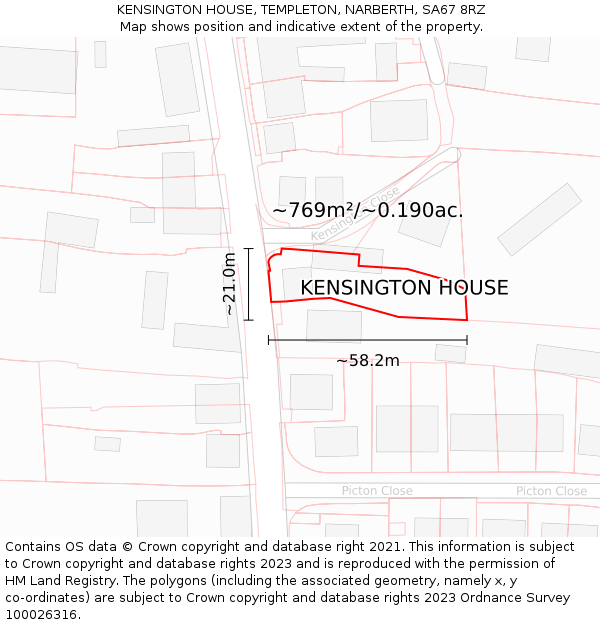 KENSINGTON HOUSE, TEMPLETON, NARBERTH, SA67 8RZ: Plot and title map