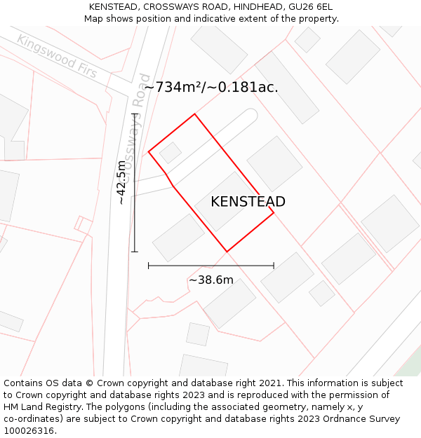 KENSTEAD, CROSSWAYS ROAD, HINDHEAD, GU26 6EL: Plot and title map