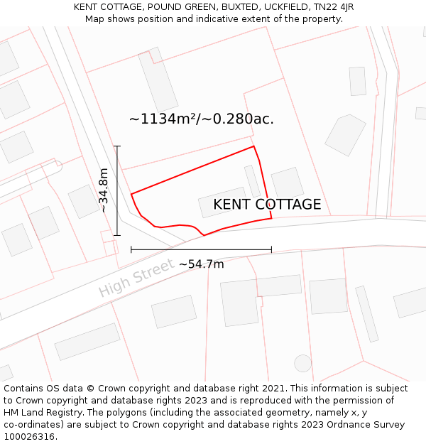 KENT COTTAGE, POUND GREEN, BUXTED, UCKFIELD, TN22 4JR: Plot and title map