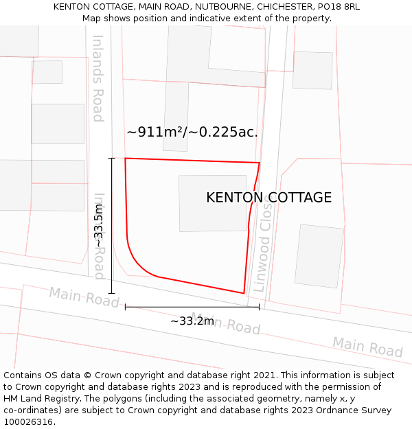 KENTON COTTAGE, MAIN ROAD, NUTBOURNE, CHICHESTER, PO18 8RL: Plot and title map