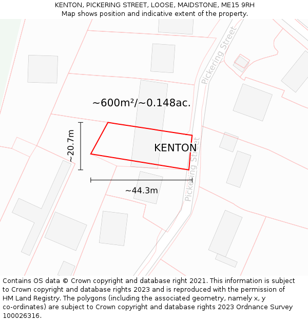 KENTON, PICKERING STREET, LOOSE, MAIDSTONE, ME15 9RH: Plot and title map