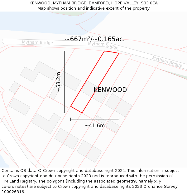 KENWOOD, MYTHAM BRIDGE, BAMFORD, HOPE VALLEY, S33 0EA: Plot and title map