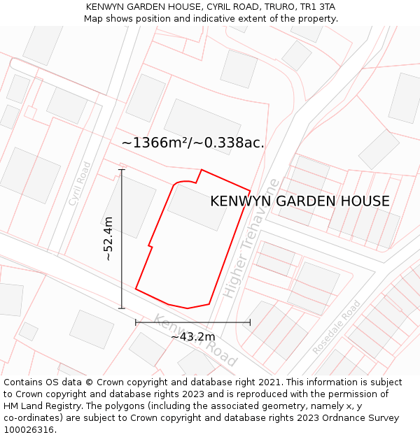 KENWYN GARDEN HOUSE, CYRIL ROAD, TRURO, TR1 3TA: Plot and title map