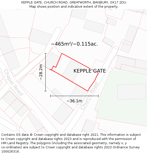 KEPPLE GATE, CHURCH ROAD, GREATWORTH, BANBURY, OX17 2DU: Plot and title map