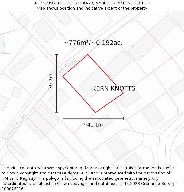 KERN KNOTTS, BETTON ROAD, MARKET DRAYTON, TF9 1HH: Plot and title map