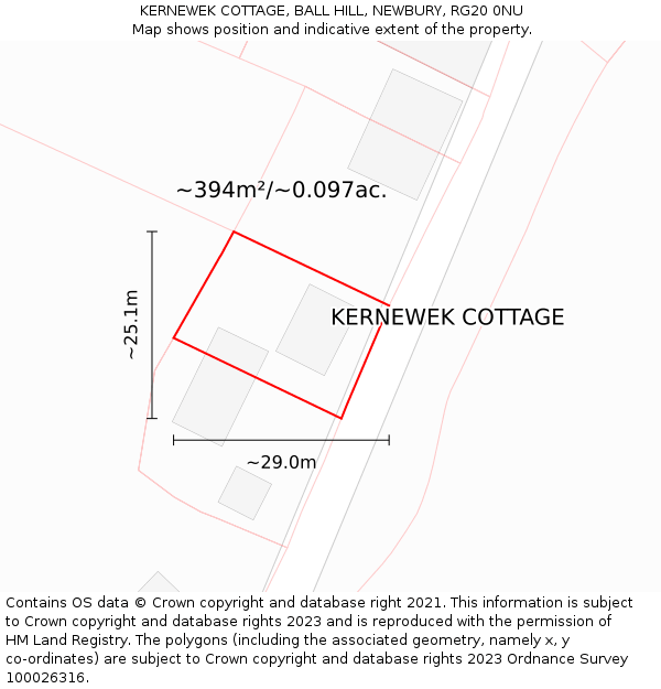 KERNEWEK COTTAGE, BALL HILL, NEWBURY, RG20 0NU: Plot and title map