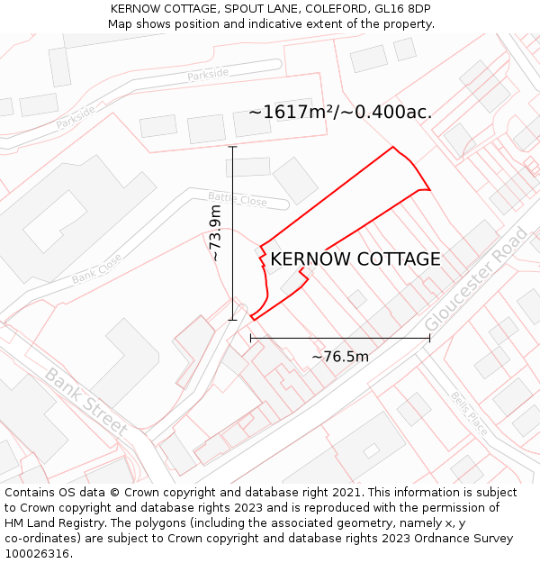 KERNOW COTTAGE, SPOUT LANE, COLEFORD, GL16 8DP: Plot and title map