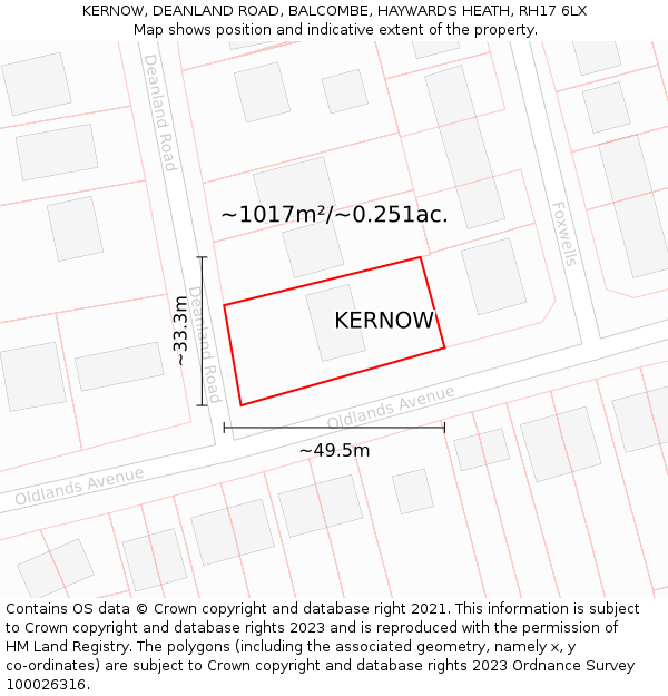 KERNOW, DEANLAND ROAD, BALCOMBE, HAYWARDS HEATH, RH17 6LX: Plot and title map