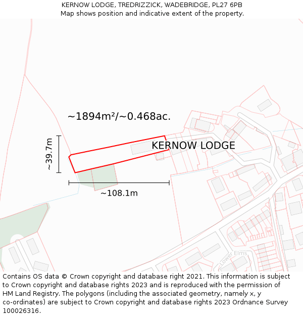 KERNOW LODGE, TREDRIZZICK, WADEBRIDGE, PL27 6PB: Plot and title map