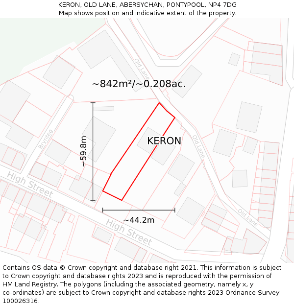 KERON, OLD LANE, ABERSYCHAN, PONTYPOOL, NP4 7DG: Plot and title map