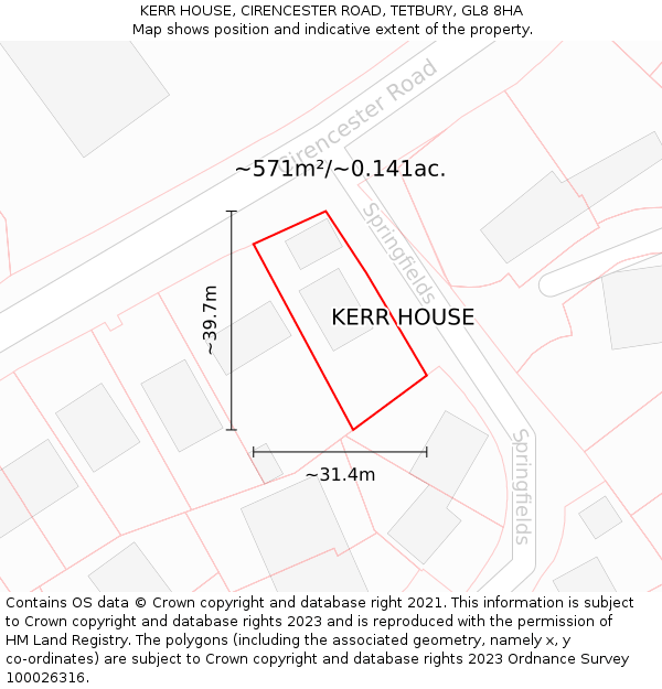 KERR HOUSE, CIRENCESTER ROAD, TETBURY, GL8 8HA: Plot and title map