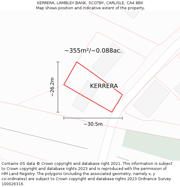 KERRERA, LAMBLEY BANK, SCOTBY, CARLISLE, CA4 8BX: Plot and title map